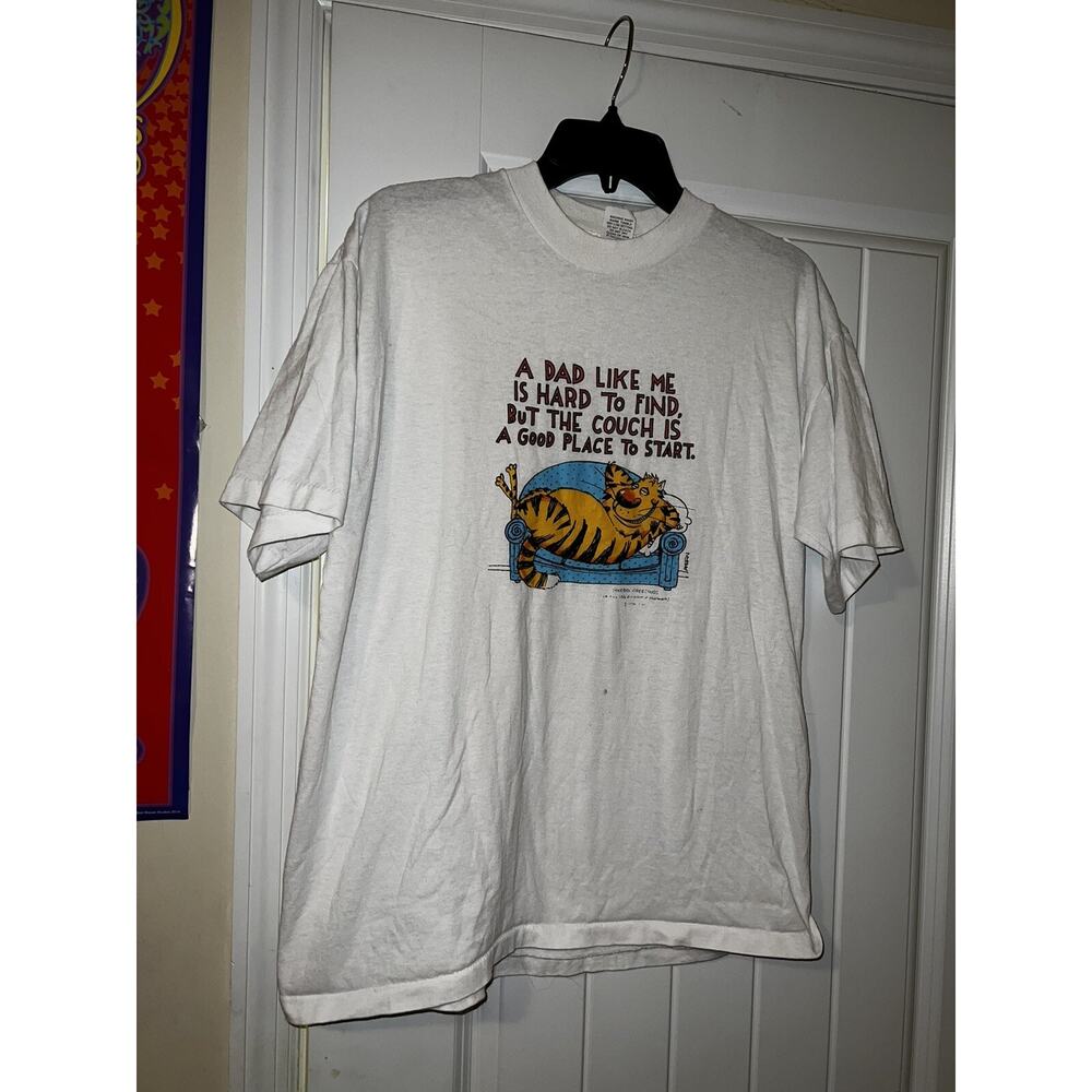 Shoebox greeting VTG Single Stitch White T-Shirt A Dad Like Me..Cat Couch XL